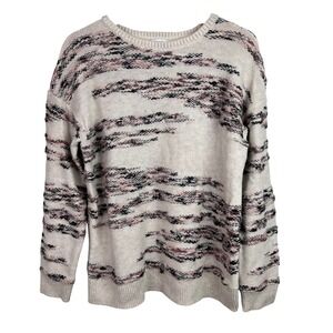J. Jill Pure‎ Jill Cream Multi Color Textured Stripe Crew Neck Sweater Size M
